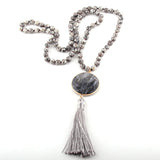 Boho Necklace, RH Amazonite Jasper, Circle Tassel Green White Natural Stone - Wild Rose Boho