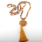 Boho Necklace, RH Amazonite Jasper, Circle Tassel Green White Natural Stone - Wild Rose Boho