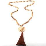 Boho Necklace, RH Amazonite Jasper, Circle Tassel Green White Natural Stone - Wild Rose Boho