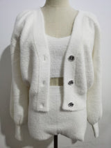 Autumn Winter 2 Piece Set, Matching Jacket and Mini Skirt, Furry Vintage Winter in Show White - Wild Rose Boho