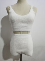 Autumn Winter 2 Piece Set, Matching Jacket and Mini Skirt, Furry Vintage Winter in Show White - Wild Rose Boho