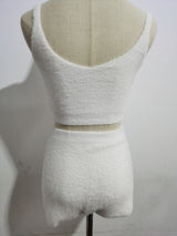 Autumn Winter 2 Piece Set, Matching Jacket and Mini Skirt, Furry Vintage Winter in Show White - Wild Rose Boho