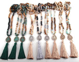 Boho Necklace, RH Amazonite Jasper, Tassel Brown Natural Stone - Wild Rose Boho