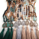 Boho Necklace, RH Amazonite Jasper, Tassel Brown Natural Stone - Wild Rose Boho