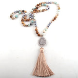Boho Necklace, RH Amazonite Jasper, Tassel Brown Natural Stone - Wild Rose Boho