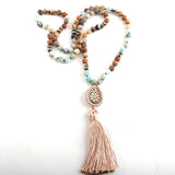 Boho Necklace, RH Amazonite Jasper, Tassel Brown Natural Stone - Wild Rose Boho
