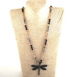 Boho Necklace, RH Amazonite Jasper, Dragonfly Brown Natural Stone - Wild Rose Boho