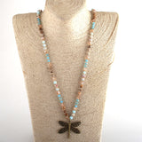 Boho Necklace, RH Amazonite Jasper, Dragonfly Brown Natural Stone - Wild Rose Boho