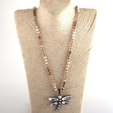 Boho Necklace, RH Amazonite Jasper, Dragonfly Brown Natural Stone - Wild Rose Boho