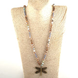 Boho Necklace, RH Amazonite Jasper, Dragonfly Brown Natural Stone - Wild Rose Boho