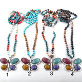 Boho Necklace, RH Crystal Butterfly Blue Natural Stone - Wild Rose Boho
