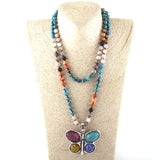 Boho Necklace, RH Crystal Butterfly Blue Natural Stone - Wild Rose Boho