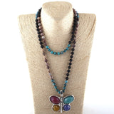 Boho Necklace, RH Crystal Butterfly Blue Natural Stone - Wild Rose Boho