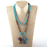 Boho Necklace, RH Crystal Butterfly Blue Natural Stone - Wild Rose Boho