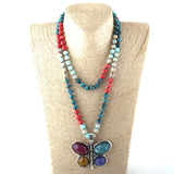 Boho Necklace, RH Crystal Butterfly Blue Natural Stone - Wild Rose Boho