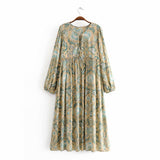 Boho Dress, Gown, Green and Copper Anna Vintage Rose - Wild Rose Boho