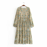 Boho Dress, Gown, Green and Copper Anna Vintage Rose - Wild Rose Boho