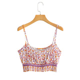 Boho 2 Piece Set, Matching Crop Top and Pant, Pink Little Flower - Wild Rose Boho