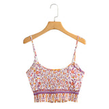 Boho 2 Piece Set, Matching Crop Top and Pant, Pink Little Flower - Wild Rose Boho