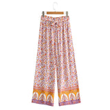 Boho 2 Piece Set, Matching Crop Top and Pant, Pink Little Flower - Wild Rose Boho