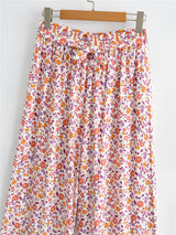 Boho 2 Piece Set, Matching Crop Top and Pant, Pink Little Flower - Wild Rose Boho