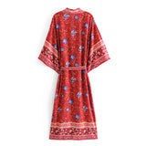 Boho Robe, Kimono Robe, Beach Cover up, Red Wild Flower