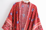 Boho Robe, Kimono Robe, Beach Cover up, Red Wild Flower