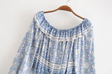 Boho 2 Piece Set, Matching Crop Top and Skirt, Wild Flower Blue Sky - Wild Rose Boho