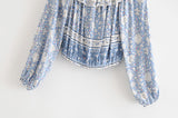 Boho 2 Piece Set, Matching Crop Top and Skirt, Wild Flower Blue Sky - Wild Rose Boho