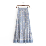 Boho 2 Piece Set, Matching Crop Top and Skirt, Wild Flower Blue Sky - Wild Rose Boho