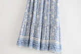 Boho 2 Piece Set, Matching Crop Top and Skirt, Wild Flower Blue Sky - Wild Rose Boho