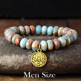 Boho Bracelet, Stretchy Bracelet, 10MM Brown Imperial Japser Lotus - Wild Rose Boho