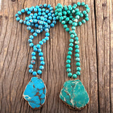 Boho Necklace, RH Turquoise Natural Stone in Blue and Green