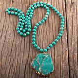 Boho Necklace, RH Turquoise Natural Stone in Blue and Green