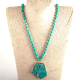 Boho Necklace, RH Turquoise Natural Stone in Blue and Green