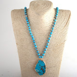 Boho Necklace, RH Turquoise Natural Stone in Blue and Green