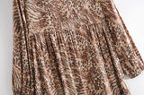 Gown Dress, Boho Maxi Dress, Loose Dress, Brown Wild Tiger