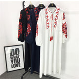 Boho Dress, Gown, White and Navy Cotton Tapestry - Wild Rose Boho