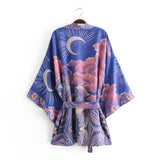 Boho Robe, Kimono Robe, Blue Eclipse Flower - Wild Rose Boho
