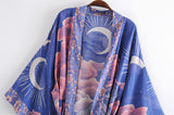 Boho Robe, Kimono Robe, Blue Eclipse Flower - Wild Rose Boho