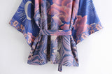 Boho Robe, Kimono Robe, Blue Eclipse Flower - Wild Rose Boho