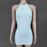 Beach Dress, Cover Up, Mini Dress. Halter Backless Dress, Sierra in Black, White, Pink and Blue - Wild Rose Boho