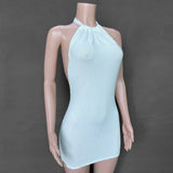 Beach Dress, Cover Up, Mini Dress. Halter Backless Dress, Sierra in Black, White, Pink and Blue - Wild Rose Boho