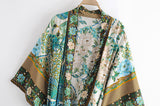 Boho Robe, Kimono Robe, Green Flamingo - Wild Rose Boho