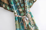 Boho Robe, Kimono Robe, Green Flamingo - Wild Rose Boho