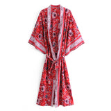 Boho Robe, Kimono Robe, Red Daisy Mum - Wild Rose Boho