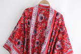 Boho Robe, Kimono Robe, Red Daisy Mum - Wild Rose Boho