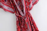 Boho Robe, Kimono Robe, Red Daisy Mum - Wild Rose Boho