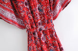 Boho Robe, Kimono Robe, Red Daisy Mum - Wild Rose Boho