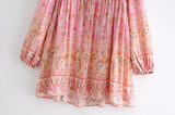 Mini Dress, Boho Dress, Karlie Vintage Pink Rose - Wild Rose Boho